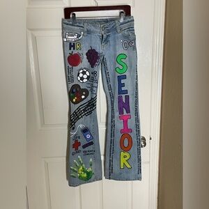 LIGHT WASH American Eagle Custom painted multi themed  stretch DENIM size 4‌‍‍‍‍
